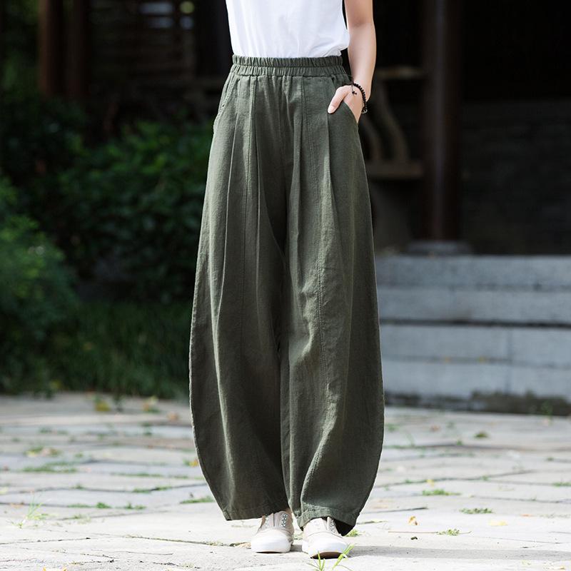 

Женские весенне-летние брюки-фонари в стиле дзен-ретро из хлопка и льна One Size