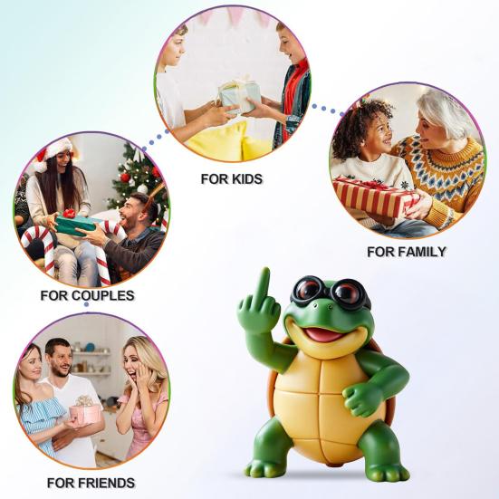 Middle Finger Turtle Figurine Resin Cartoon Turtle Statue Desk Buddy Hand-Painted Turtle
