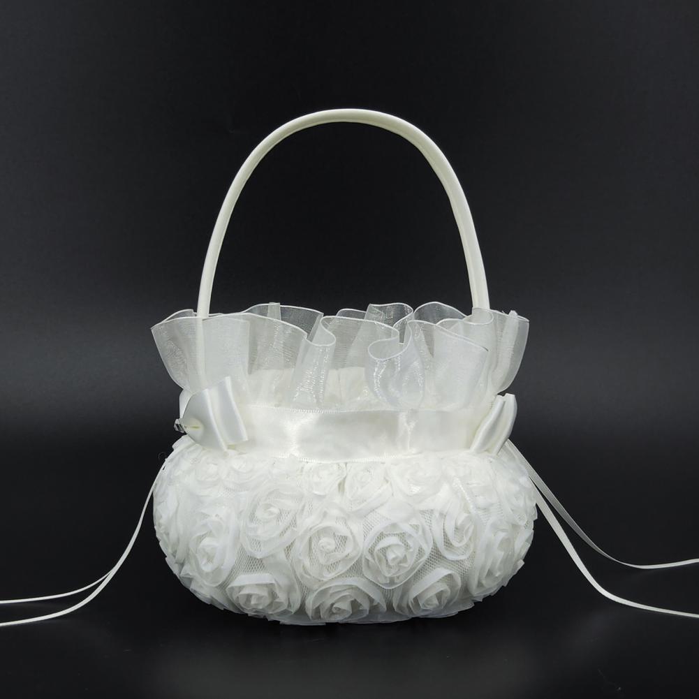 Romantic Flower Pearl Bowknot Basket Flower Basket Wedding Ceremony Party Rose Flower Girl Makeup Basket Party Petals Basket