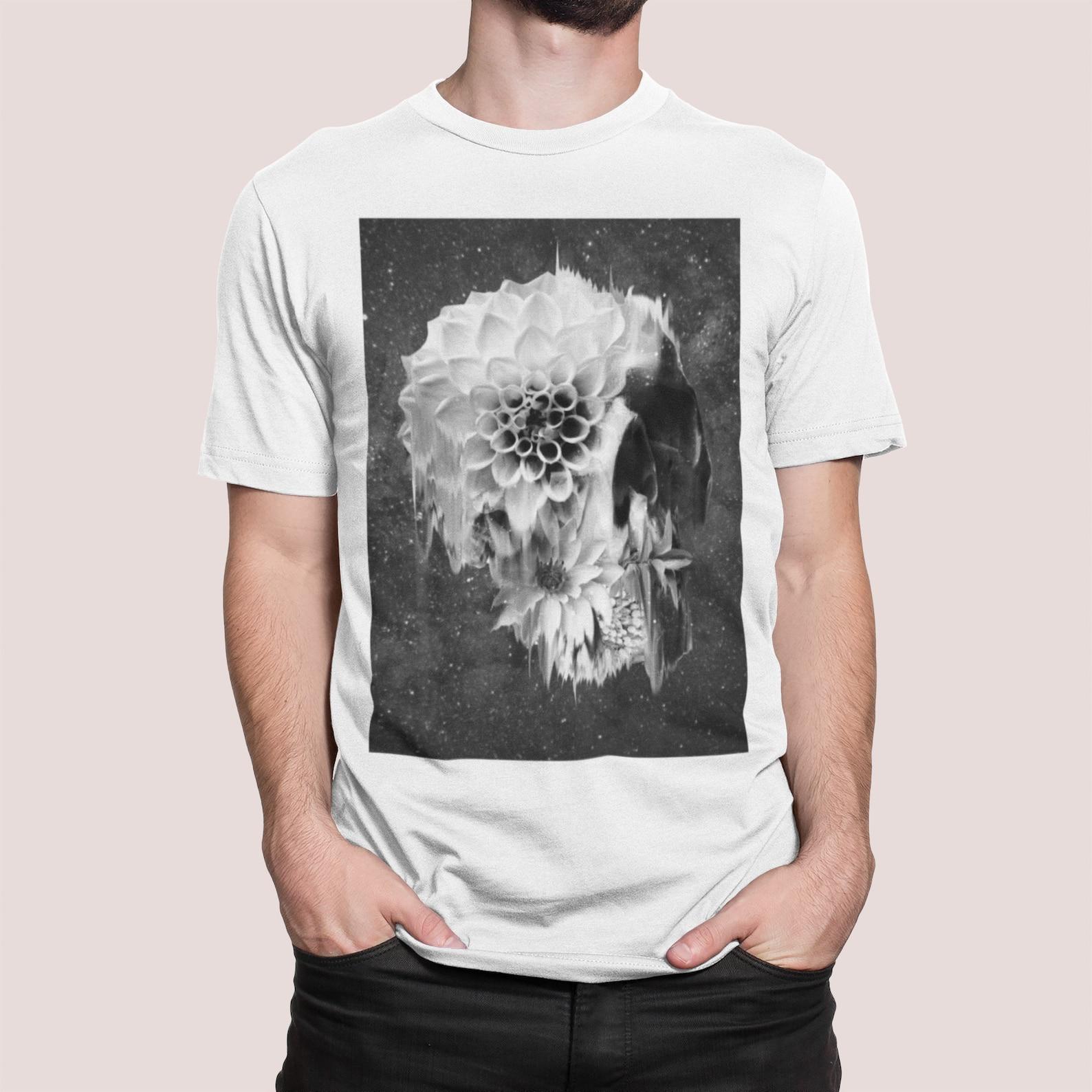 Floral Skull Graphic Tee - Gothic Art Print Men s T-Shirt 3XL