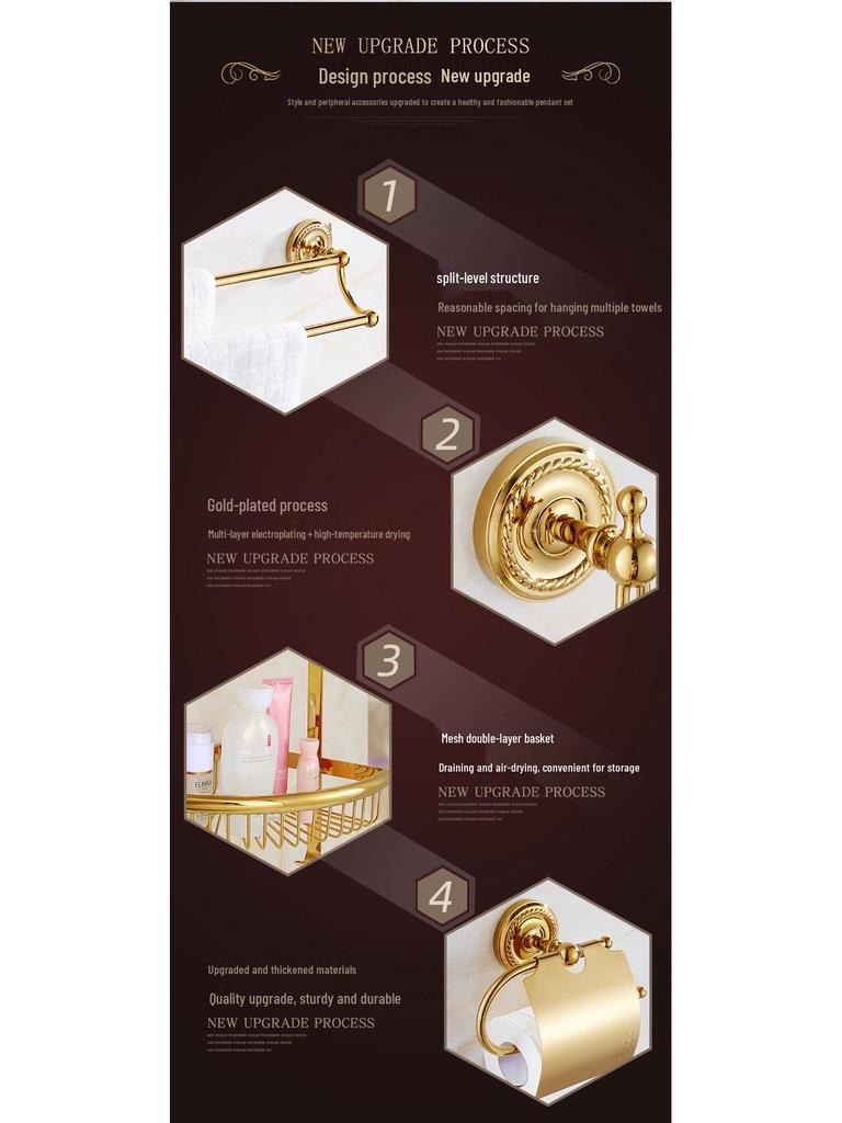 European Style Brass Gold Bathroom Towel Rack Set - Toilet Hardware & Accessories