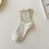 Pair 1 Women Rolled Edge Polka Dot Socks Mid Tube Socks Spring Summer Sweat Absorbing Breathable Sweet Long Socks Female