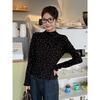 Miu Style Polka Dot Ruffle Long Sleeve Women's T-Shirt - Slim Fit, Half-High Neck, Perfect for Autumn/Winter.
