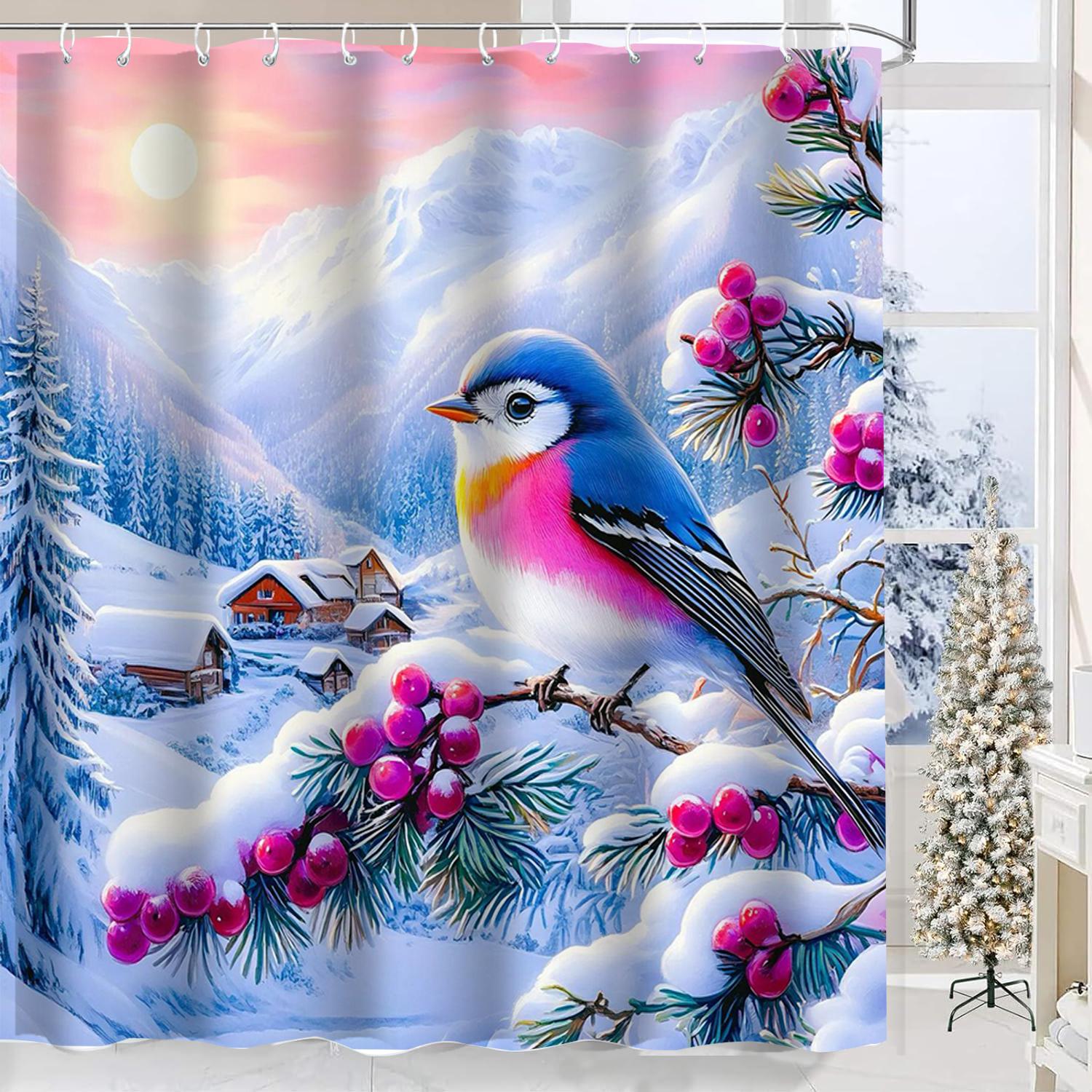 

Рождественские festival decorations Снежный вид птица Узор Шторка для душа в ванную с 12 крючками Домашний декор и аксессуары для ванной 180x180cm curtain красный