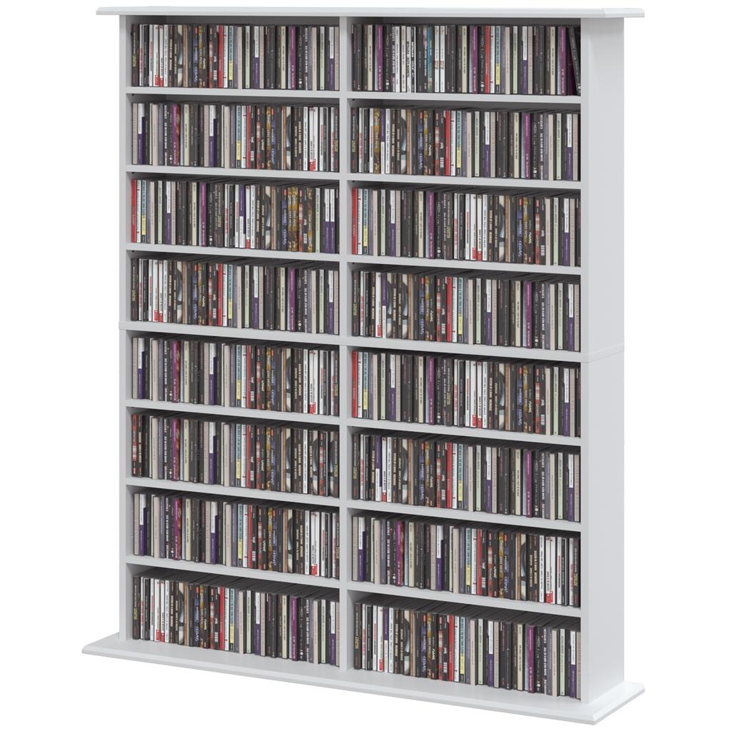 Media Shelf 8 Levels DVD Shelf With 12 Adjustable Shelves 16 Compartments For 720 CDs White