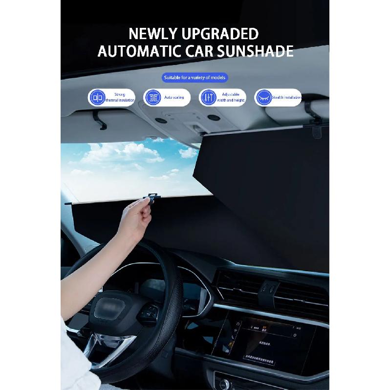 SEAMETAL Telescopic Car Sun Shade Hidden Windshield Sun Protection Cover UV-Blocking Privacy Curtains 72-140cm Adjustable Width