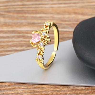 

Nidin Delicate 5 Colors Zircon Stones Heart Rings Open Adjustable for Women Fashion Bridal Engagement Wedding Jewelry Gift рожевий