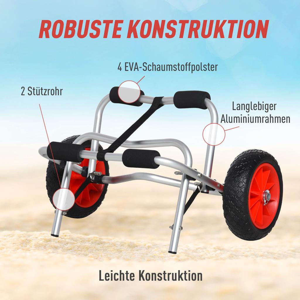 Wózek na canoe aluminiowy Wózek na kajak Wózek na deskę surfingową Składany z paskiem Koła ze sztucznej skóry Srebrny do 75 kg 68 x 44,5 x 40 cm