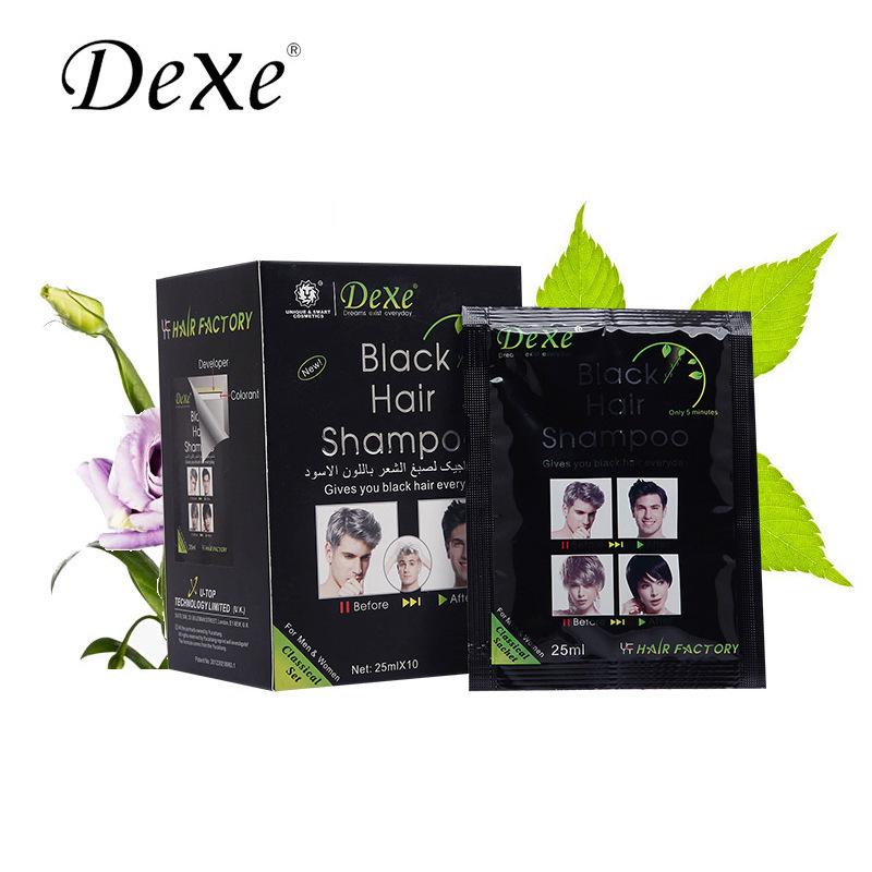 

Dexe Plant-Based Black Hair Dye Shampoo - Covers Gray Hair Effectively 250ml total (25ml x 10 packets)