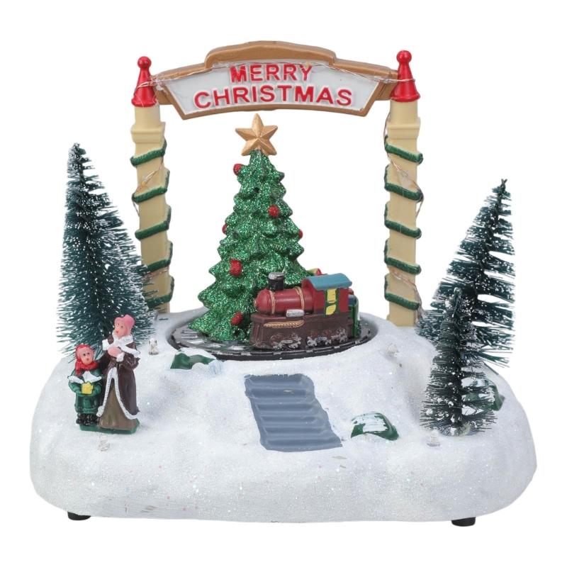 Ecological Friendly Resin Rotating Music Box Christmas Decors with Builts In Music Player and Ambients Lighting Systems