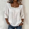 2026 Women's Summer Square Neck Lace Patchwork Cotton Linen Top
