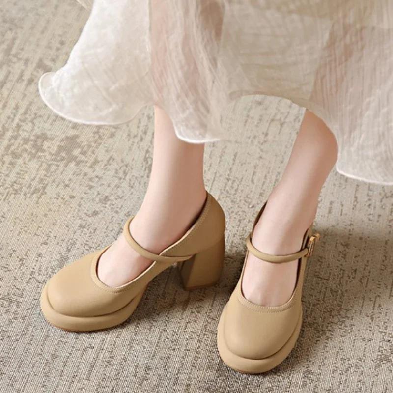 Shoes for Woman  with Medium Heels Gothic Women's Summer Footwear Japanese Style Lolita Pearl Round Toe Mary Jane Platform