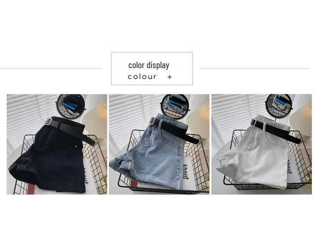 Spring 2022 Women's Korean Style Wide-Leg Denim Shorts - Casual, Slimming, Versatile Rolled-Up Design