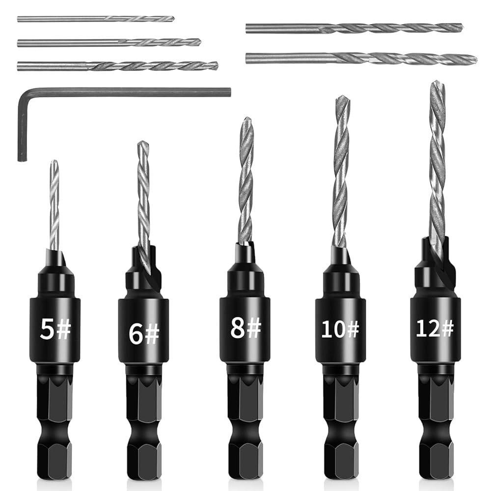 11pcs 1/4 Inch Hex Shank Counterbore Drill Bit Set Quick Change Chamfer Drill Bit Set  Woodworking
