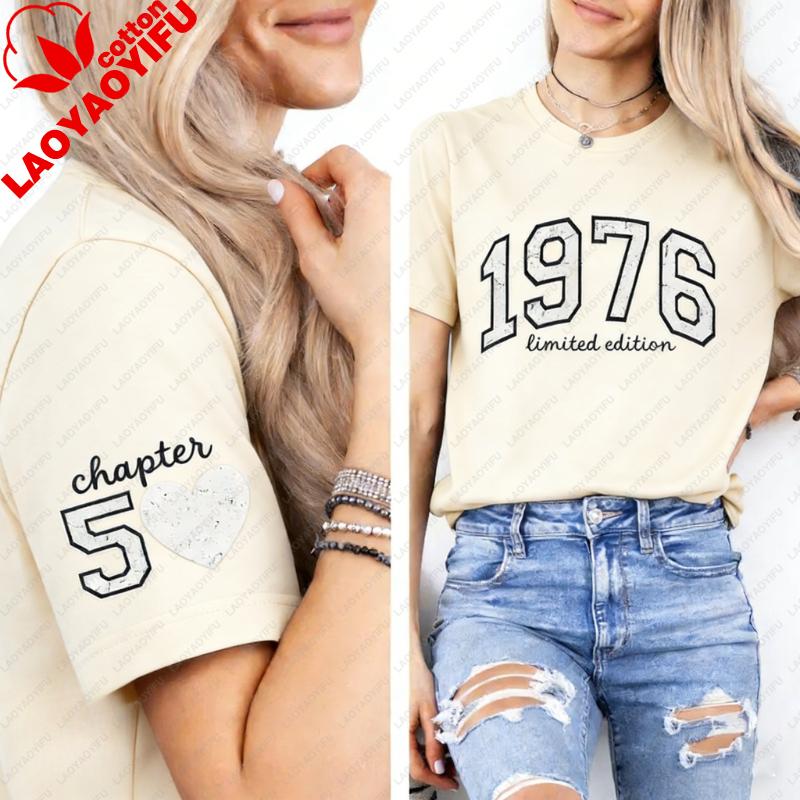 Personalized Limited Edition Tee Custom 1976 Year Number 50th Birthday High Quality Cotton Retro Shirt Printed Tshirt Tops