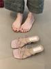 Coarse Heel French Small Cool Slippers Women's Shoes 2025 New Pink with Skirt Evening Breeze Word with Thick Heel Sandals Women