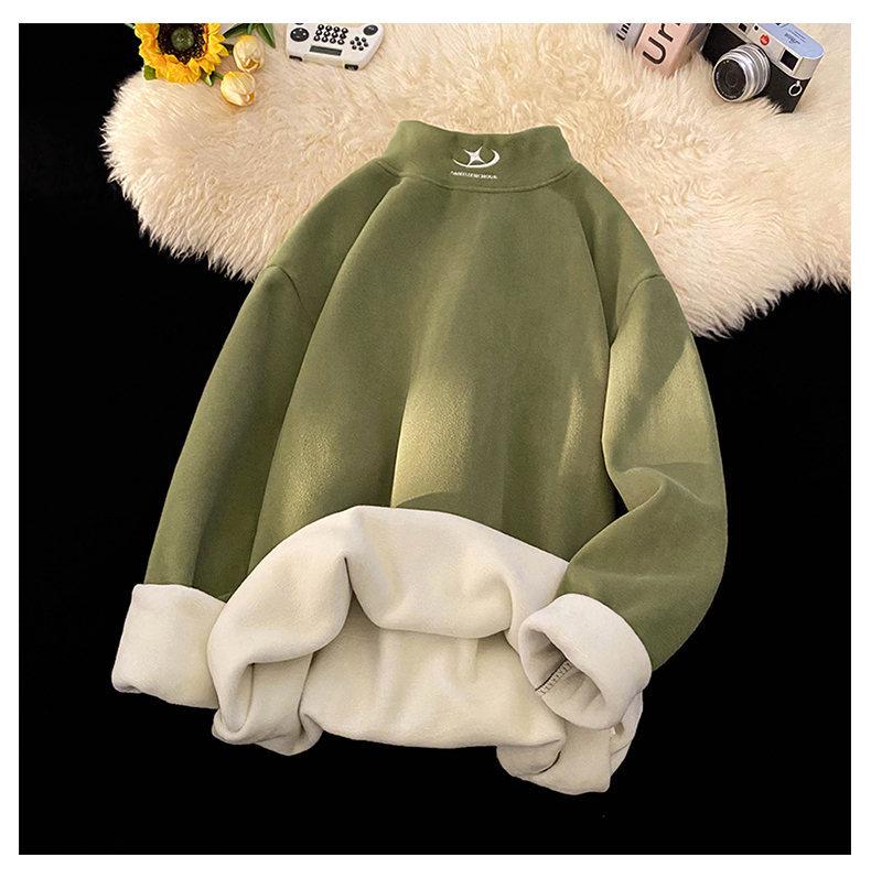 Men's Fleece Half-High Collar Sweatshirt, Velvet-Thickened, Loose Fit, Long Sleeve, Perfect for Autumn/Winter 2025.