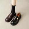 Cowhide version~ British style round head medium heel thick heel single shoes women's retro leather loafers versatile platform small leather shoes
