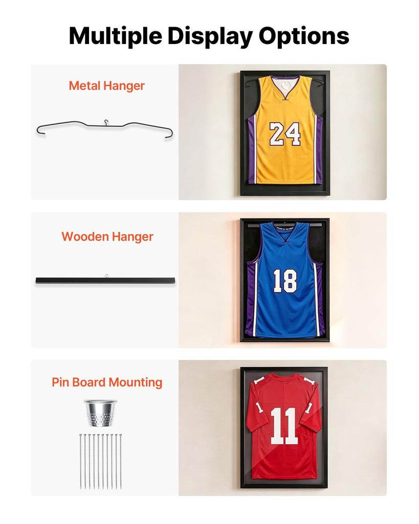 Jersey Frame Display Case, 90 X 70 X 4 Cm, Lockable Wooden Sport Jersey Shadow Box with 98% UV Protection PC Panel and Hanger, for Baseball Basketball
