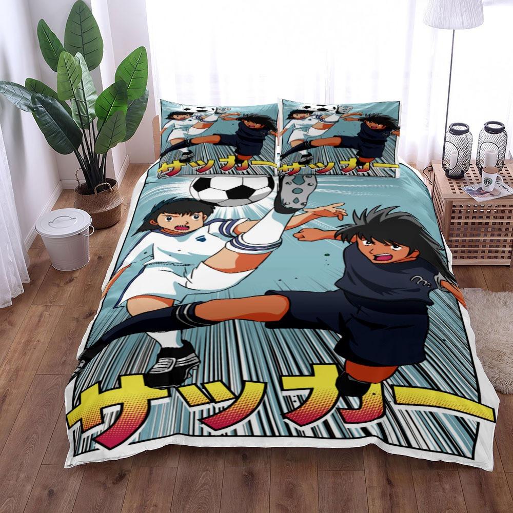 Japanese Anime Football Boy's Bedding Set,Captain Tsubasa Duvet Cover and Pillow Case, Microfiber Duvet Cover Set  With Zipper