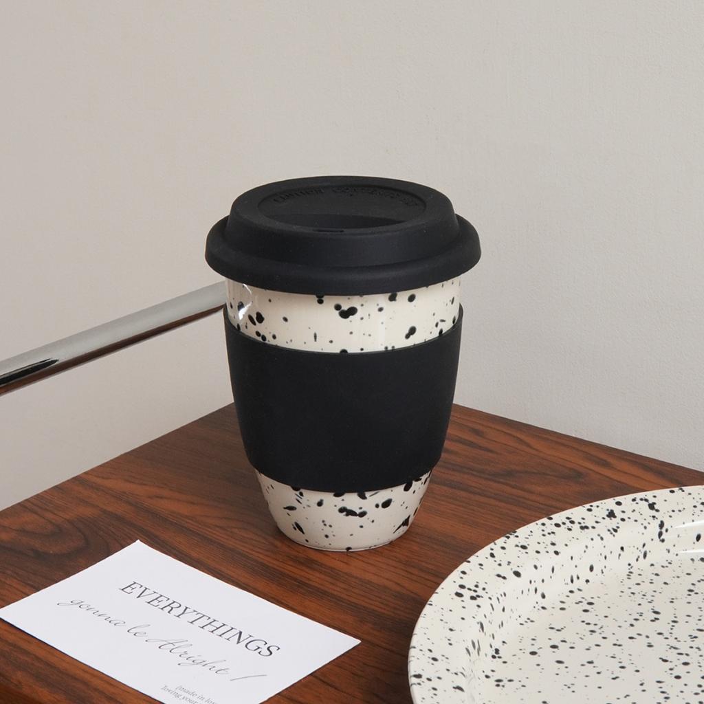 1Pc Ink-Splattered Ceramic Coffee Cup with Lid, Nordic Style Minimalist Cupware, Beautifully Designed, Suitable for Home Decor Tableware