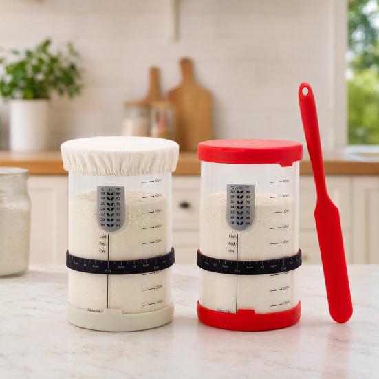 Sealed Jar, Sourdough Starter Kit with Date-Marked Feeding Tape, Large Wide Mouth Glass Jars for Active Fermentation