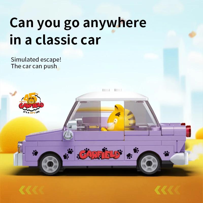 Non-Toxic Garfield Car Building Blocks City Magic Cartoon Cat Anime Figures Collection Dispaly Model Diy Bricks Toys For Kid Birthday Gift