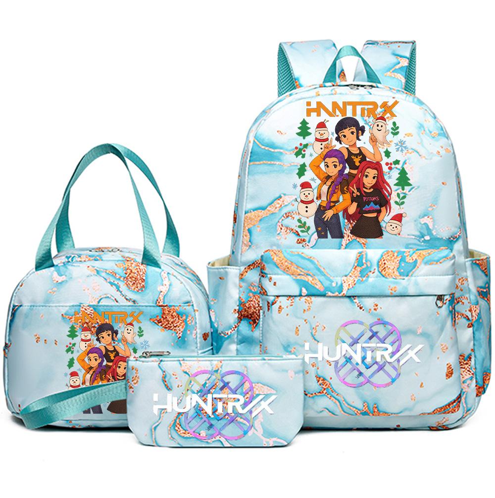 3Pcs/set Christmas Kpop Printed Backpack with Handbag Pencil Case for Teenager Student Girl Boy Bookbag Schoolbag Large Capacity Travel Bag Kid Gift