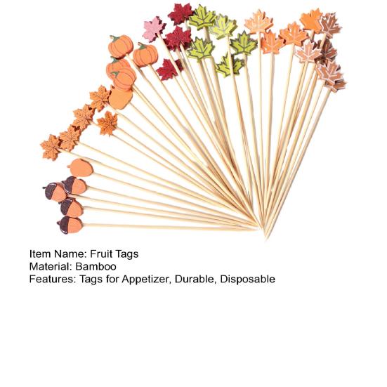 100PCS Disposable Cocktail Picks Thanksgiving Themed Bamboo Skewers with Maple Leaves Pumpkins Acorns