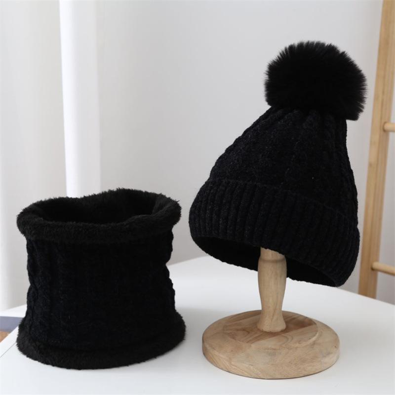 Hat Women's Winter Warm Shelter Knitted Hat Set Fleece Thickened Ear Protectors Fashion Scarf Pullover Hat