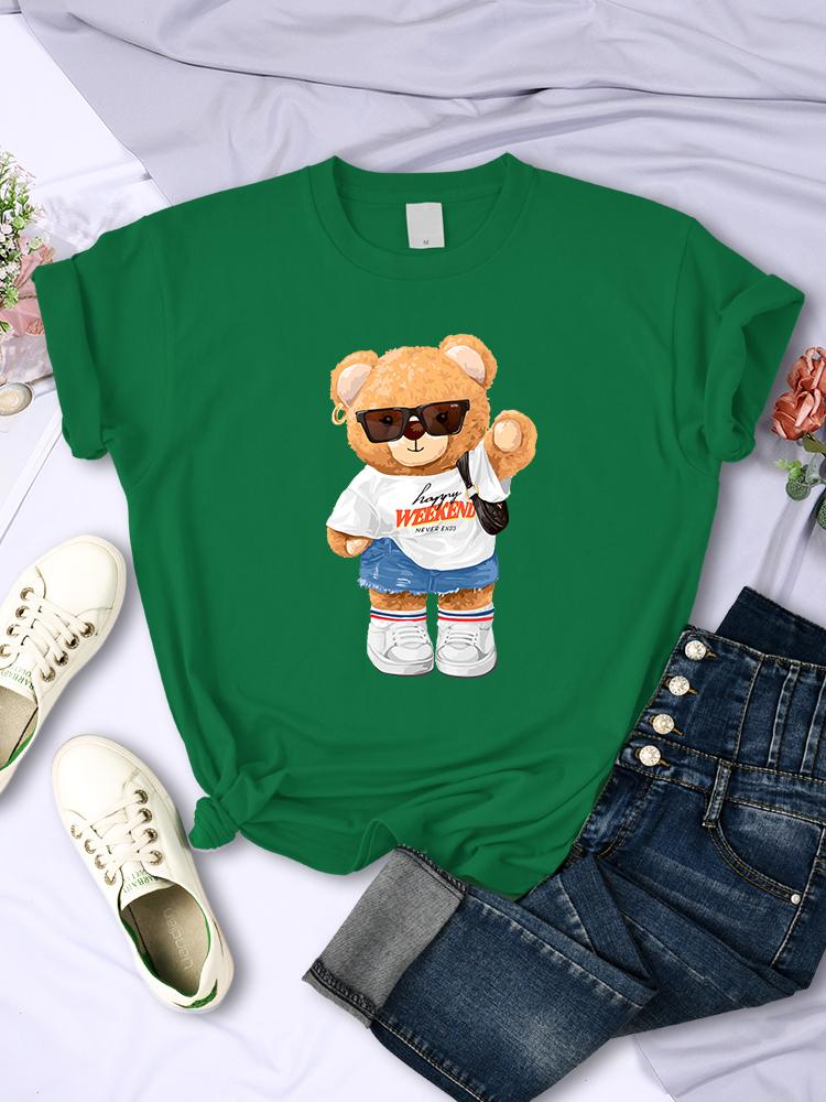 

Молодая девушка-плюшевый мишка, полная жизненной энергии, милая футболка с принтом, женская модная повседневная одежда, футболка с круглым вырезом, дышащая футболка, мягкие футболки 4XL