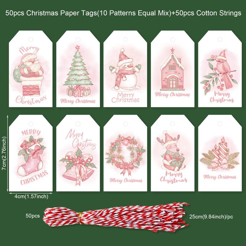 50 STÜCKE Weihnachtsgeschenkanhänger Papieretikettenkarten 2024 Navidad Noel Geschenkverpackungsdekoration Weihnachtsbaumhängeornamente 2025 Neues Jahr