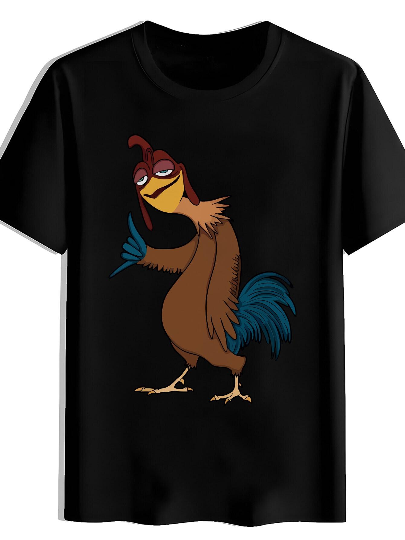 T-shirt Funny Chicken Dance - Black with Brown Rooster & Dancing Rooster Print XXXL