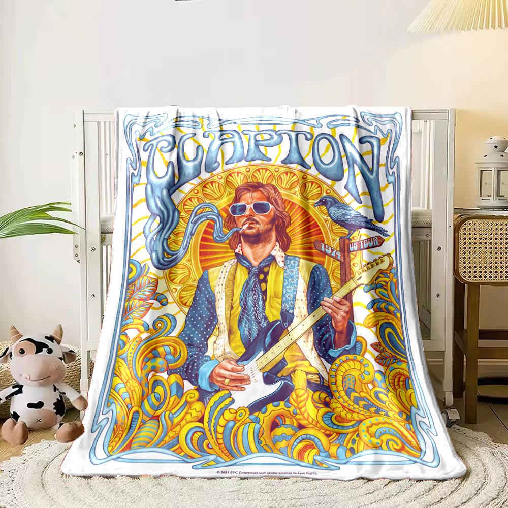 Vintage Eric Clapton 1974 Us Tour Yellow Plush Blanket, Multipurpose Blanket for Home and Travel, Cloud-Like Blanket for Total Relaxation