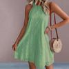 O-Neck Bez rękawów Off Shoulder Beach Dress Jednolity kolor Luźne obszycie Kobiety Summer Casual Hollow Flower Halter Dress