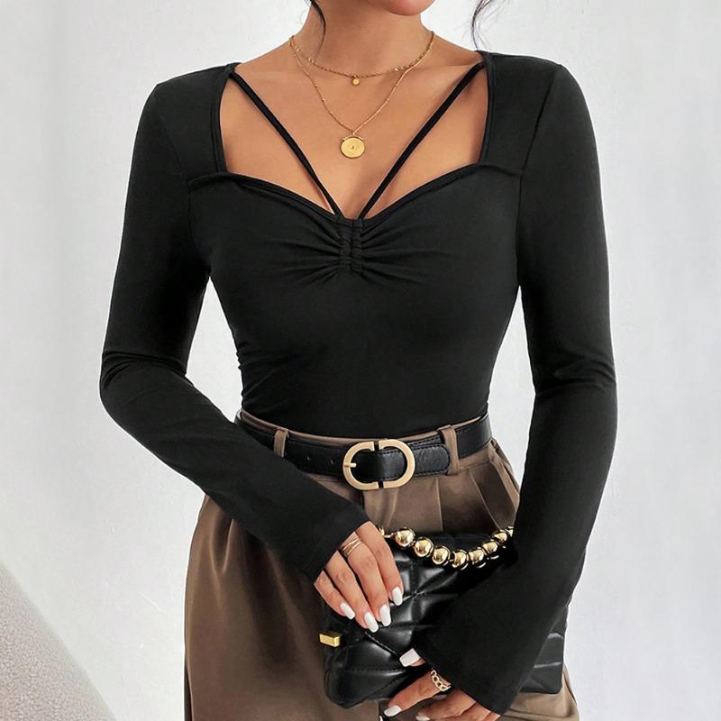 

Женская весенне-летняя дизайнерская базовая рубашка с длинным рукавом, однотонная, элегантная, для офиса S чёрный