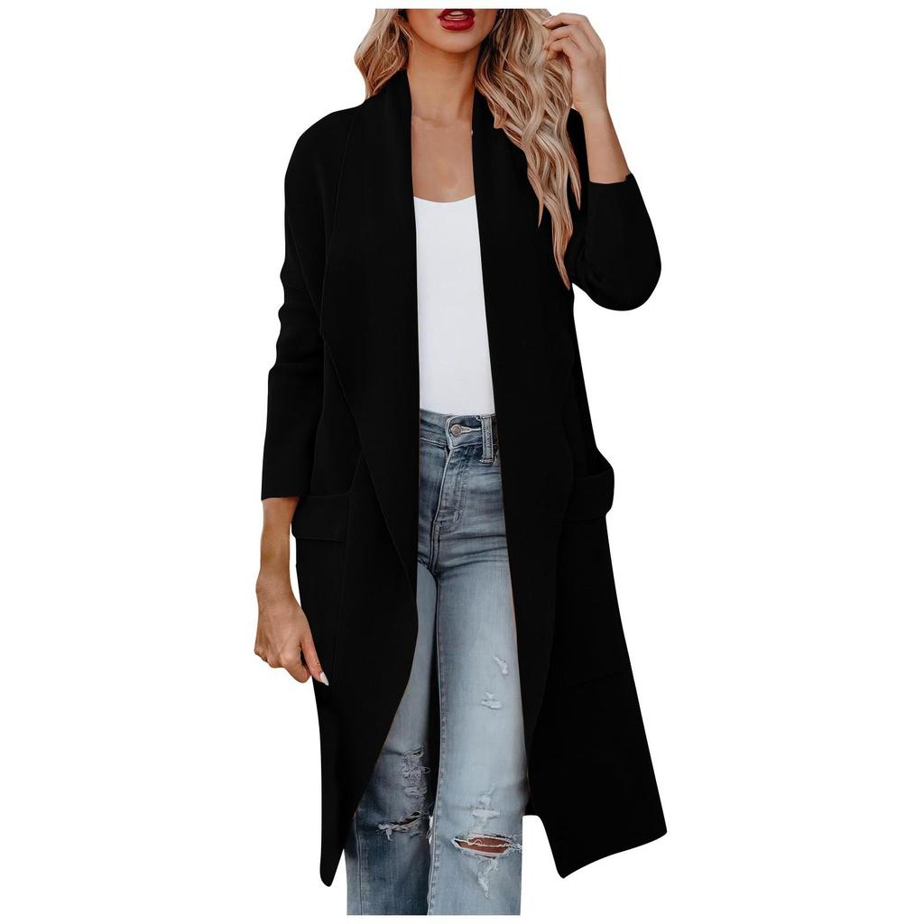 Women's Casual Long Sleeve Long Knitted Cardigan Outwear Draped Open Front Jackets
