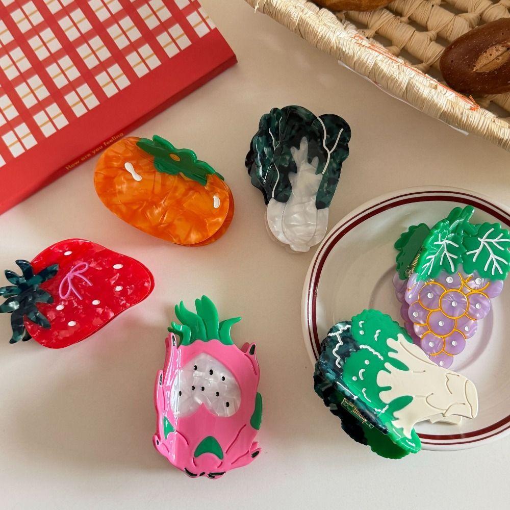 Sweet Vegetable Hair Clip Cute Acetic Acid Claw Clip Creative Fruit Shark Clip Daily