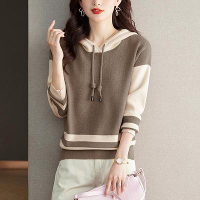 Maglione Lavorato a Maglia Color Block Felpa con Cappuccio Primaverile e AutunnaleTop Autunnale con CappuccioFelpa con Cappuccio a Vestibilità Ampia per Capispalla