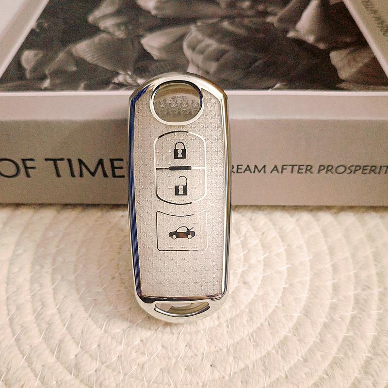 White Diamond Tpu For Mazda 3 6 Cx-5 Mx-5 Cx-3 Axela Cx-4 Cx-5 Atenza 3 Button Remote Car Key Case Cover Fob Bag Holder Keychain