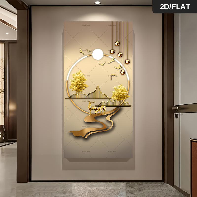 1 piece of modern light luxury living room decoration painting, new Chinese style wealth attraction, elk landscape hanging paint