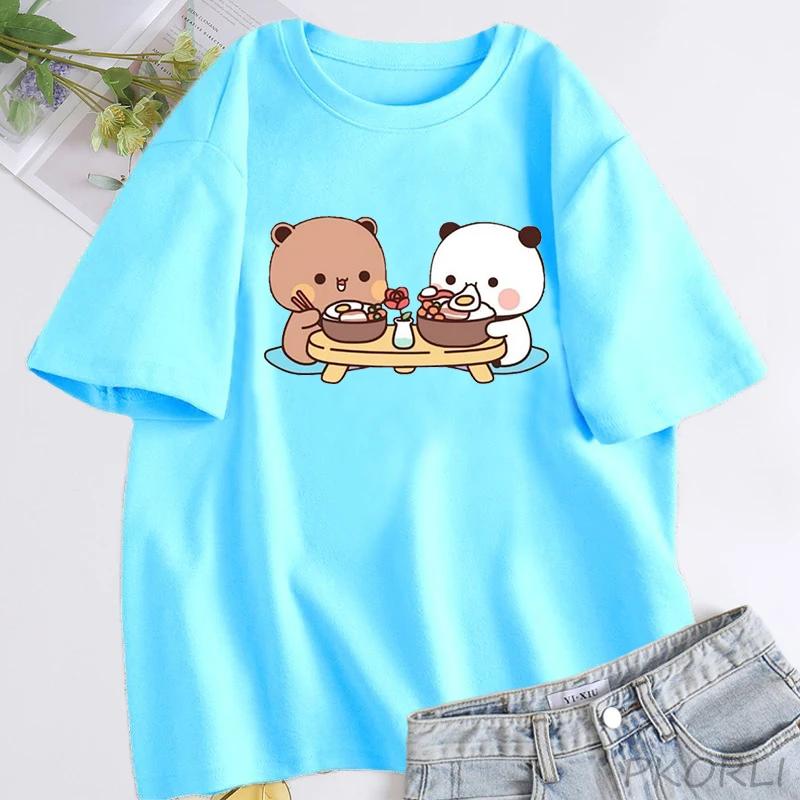 

Bubu and Dudu Tshirt Lovely Couple Cute Bear T Shirt Cotton O Neck Summer Short Sleeve Tee Shirt Woemns Clothing Harajuku Kawaii S