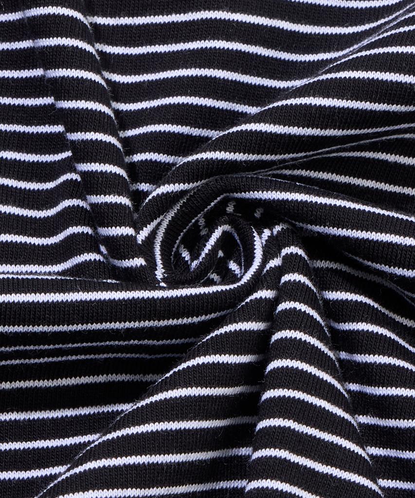 AGOD Roll-Up Snap Henley Neck Striped Half T-Shirt [Black]
