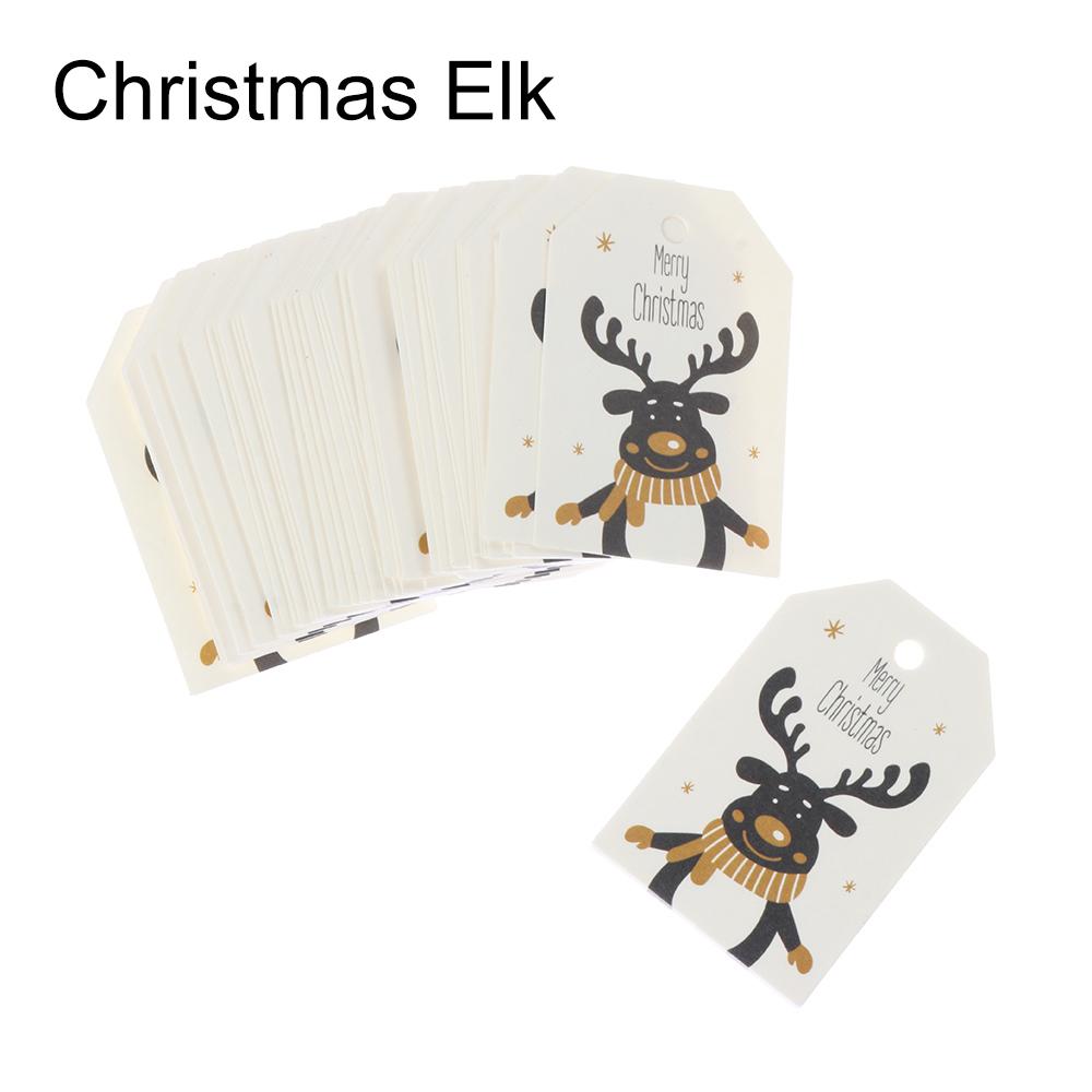 50PCS Christmas Labels Santa Claus Elk Gloves Tree Labels Xmas Decoration Hang Tags Christmas Gift Wrapping Supplies Kraft Tag
