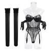 Toucheart Sexy Underwear Women Bow Silk Strap Sexy Lingerie Jumpsuit Stockings Set Solid Color Mesh See-through Sexy Lingerie