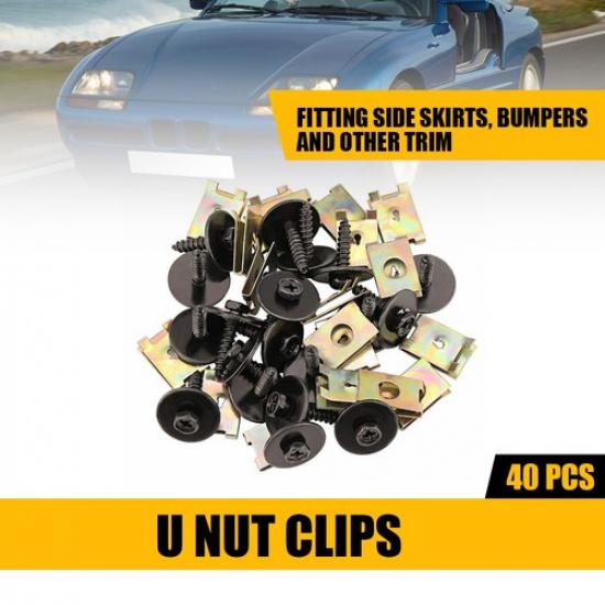 40Pcs U Speed Nuts Fasteners Style Clips For Car Bumper Fender Guard Plate Clamp