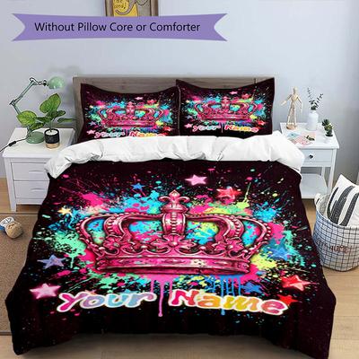 3PC Custom Name "Royal Graffiti Art" Bedding Set Duvet Cover Closure Includes 1 Duvet Cover & 2 Pillowcases for Bedroom