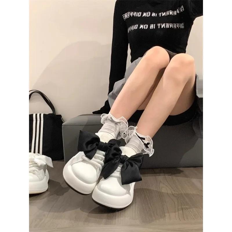 Zapatos Mujer Bow Shoes Platform Sneakers Women Tennis Female Flats Vintage Vulcanize Cute Korean Fashion Spring Summer 2024