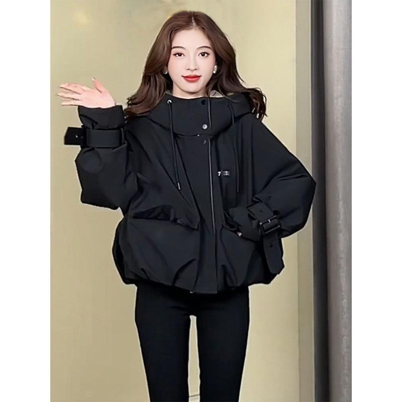 

Короткая рабочая хлопковая одежда женская зимняя новая свободная повседневная с капюшоном куртка-пирог 3XL чёрный