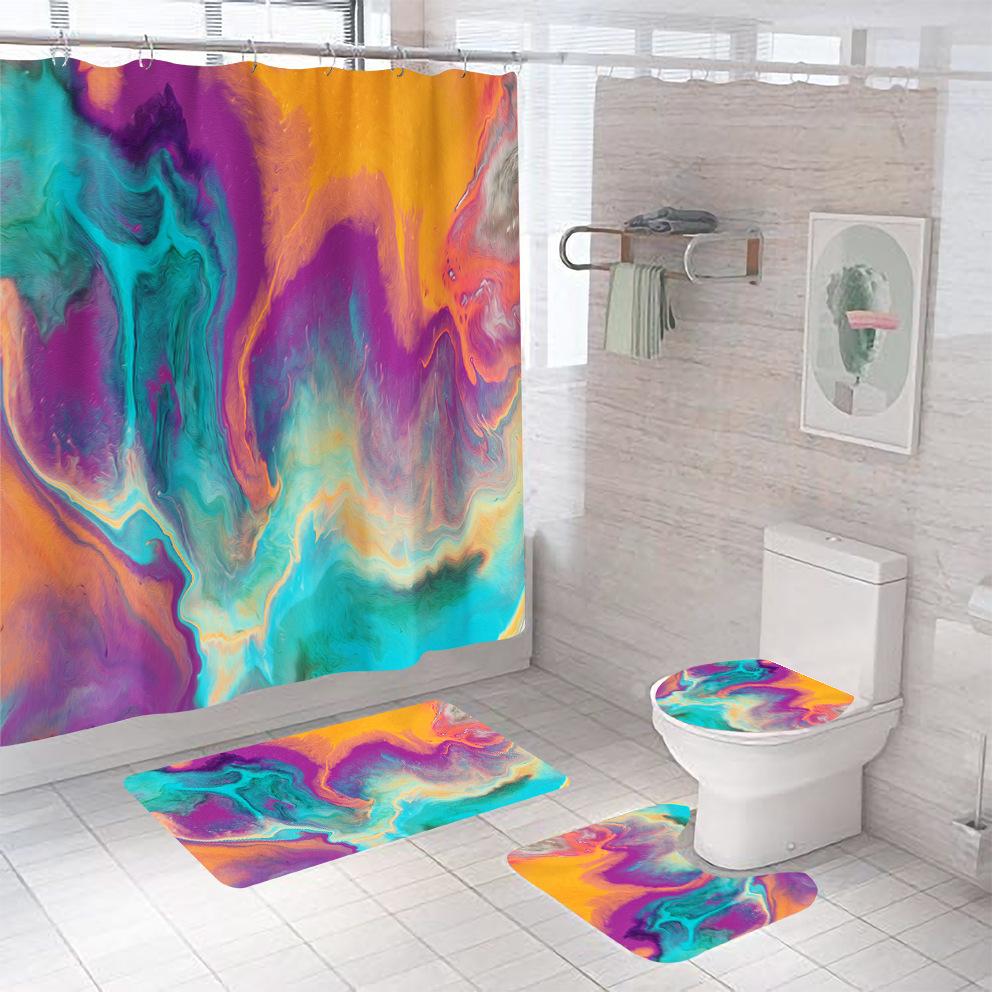 Bathroom Shower Curtain Four-piece Digital Printing Marble Waterproof Shower Curtain Toilet Partition Curtain Bath Mat